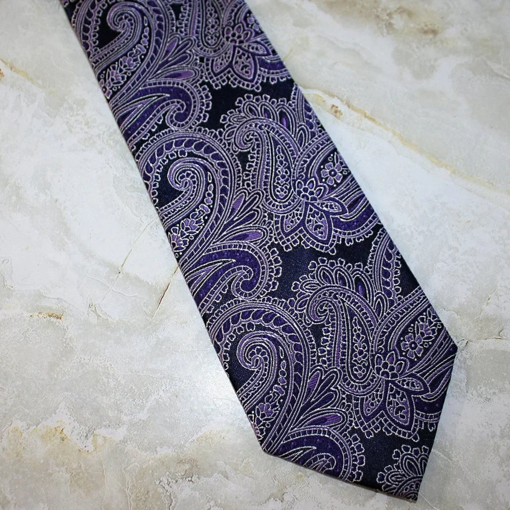 JC PENNY Neck Tie Men's Purple Lilac Paisley Brocade Necktie Accessory